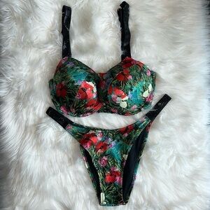 🆕 Victoria’s Secret Bombshell Bikini SWIM Brazilian Tropical Top 34DD Bottoms L